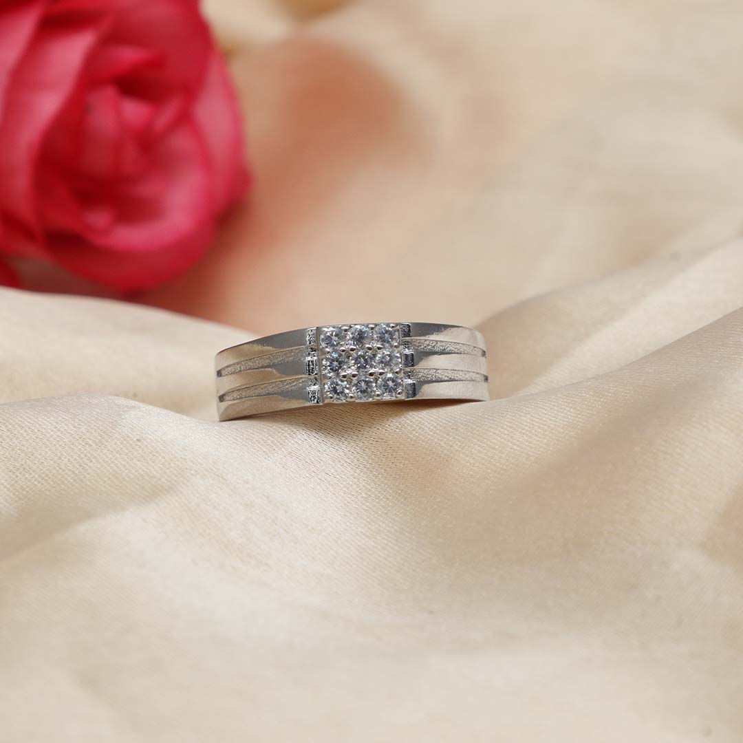 White Feathers Silver Ring For Men