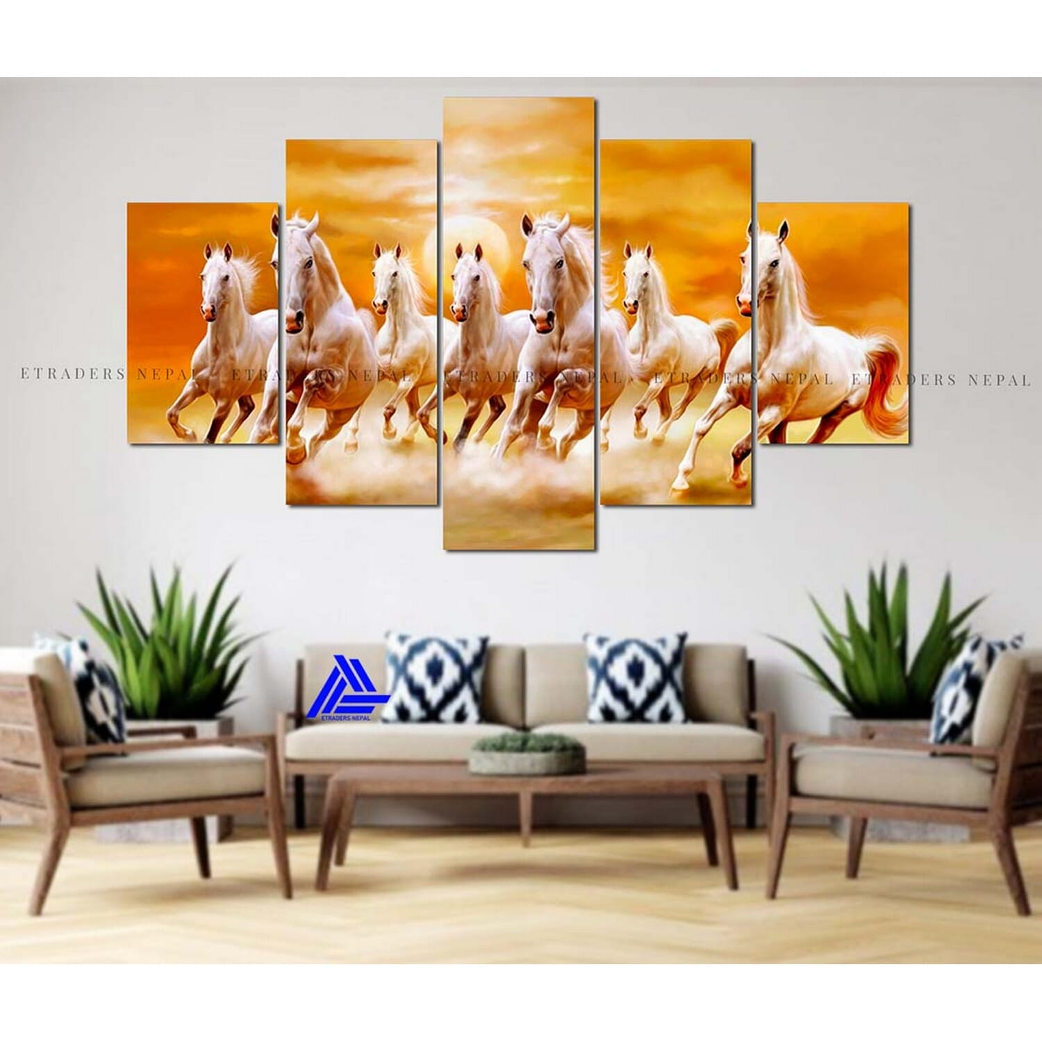 5 Panel 7 Running Horse Canvas | Wall | Home Decor | Canvas | Wall Art With Frame Inside 