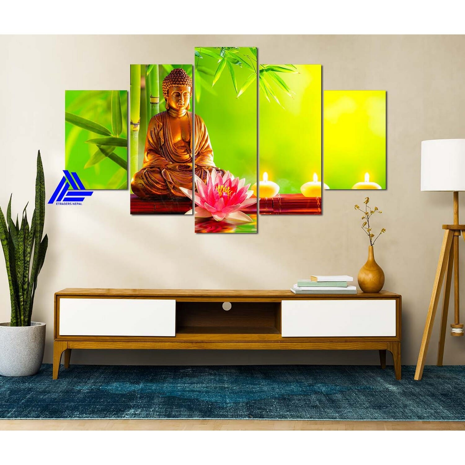 5 Panel Lord Buddha Canvas | Wall | Home Decor | Canvas | Wall Art With Frame Inside 