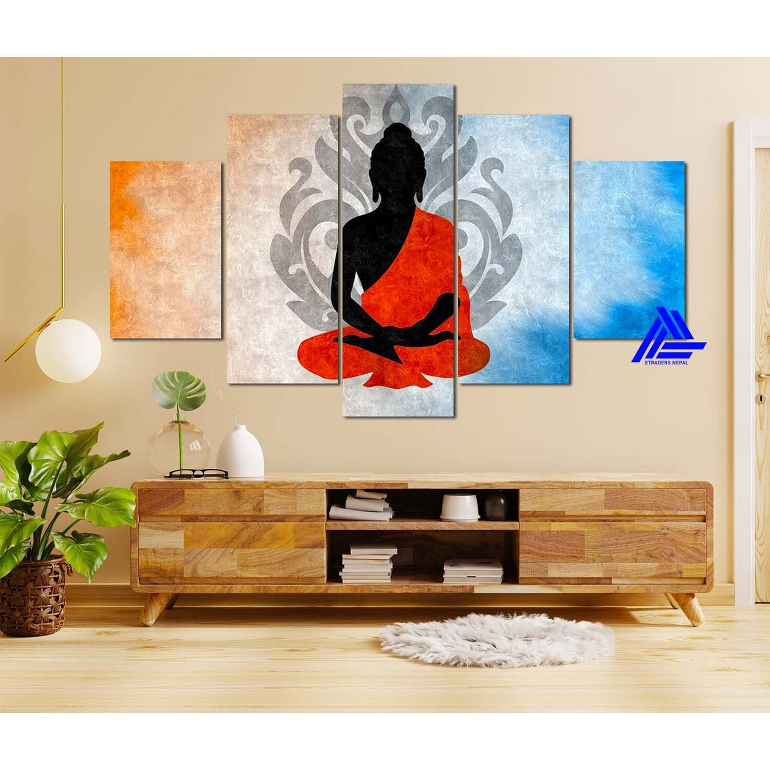 5 Panel Lord Buddha Canvas | Wall | Home Decor | Canvas | Wall Art With Frame Inside 