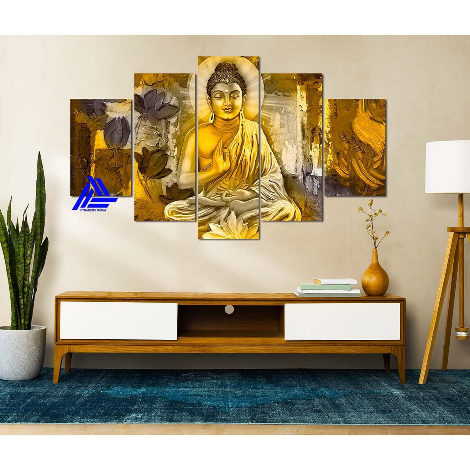 5 Panel Lord Buddha Canvas | Wall | Home Decor | Canvas | Wall Art With Frame Inside