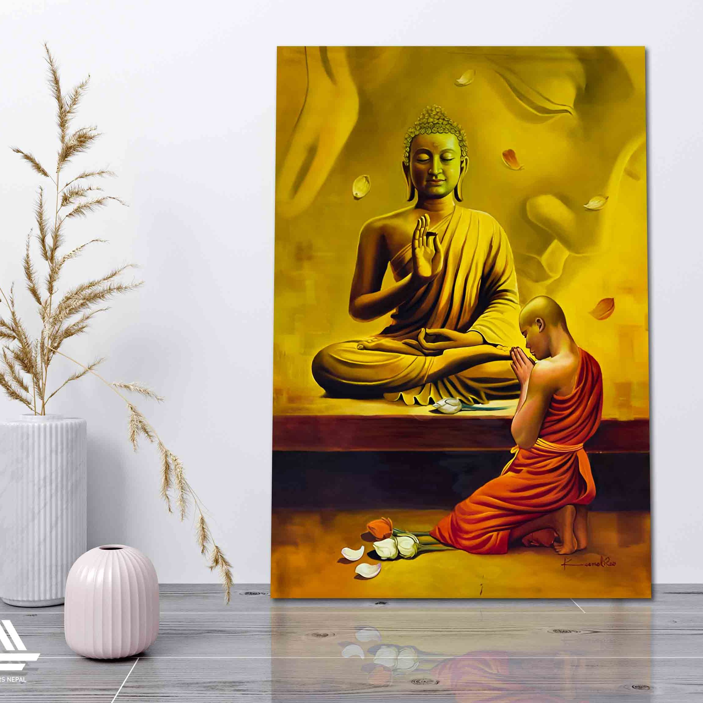 Lord Buddha Single Panel Canvas | Wall | Home Decor | Canvas | Wall Art With Frame Inside By Etraders Nepal