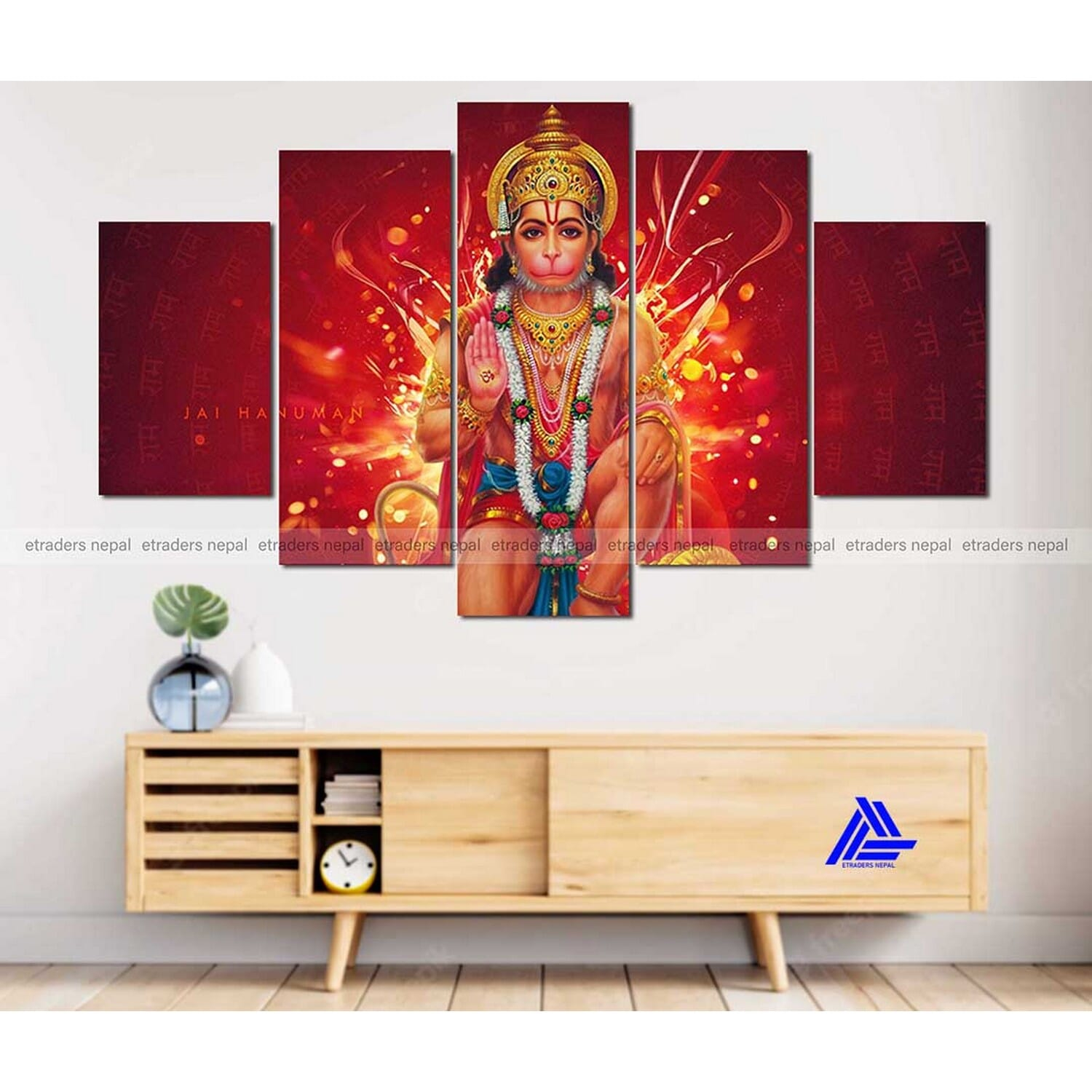 5 Panel Lord Hanuman Canvas | Wall | Home Decor | Canvas | Wall Art With Frame Inside