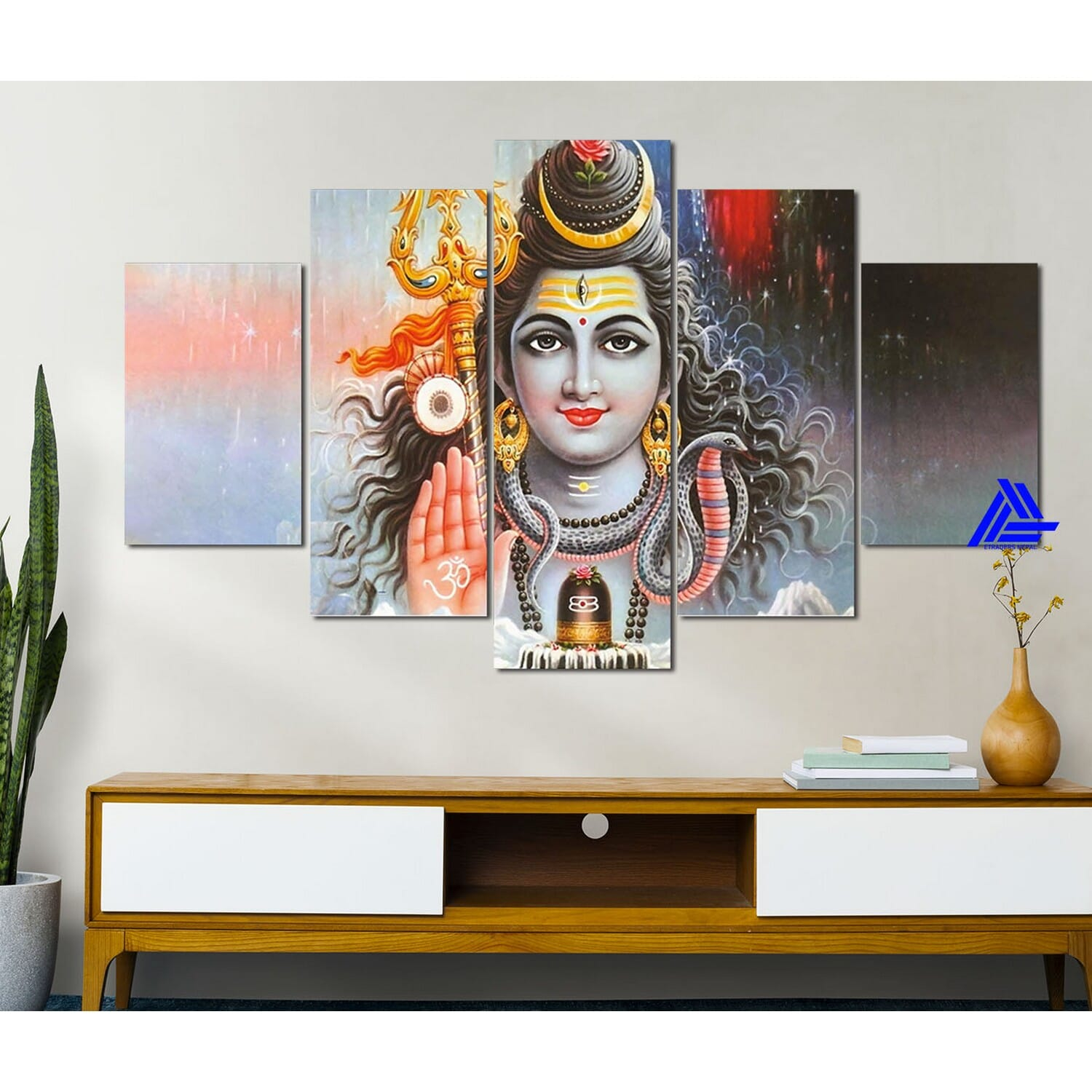 5 Panel Lord Shiva Canvas | Wall | Home Decor | Canvas | Wall Art With Frame Inside 