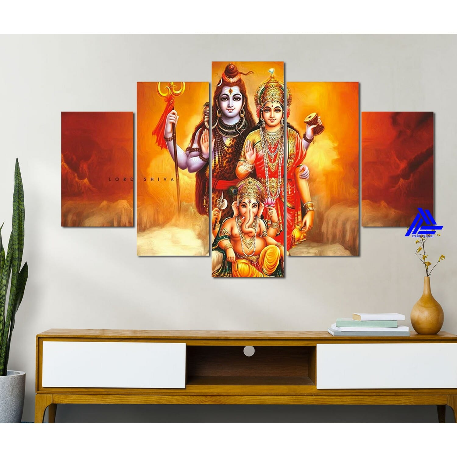 5 Panel Lord Shiva Canvas | Wall | Home Decor | Canvas | Wall Art With Frame Inside 
