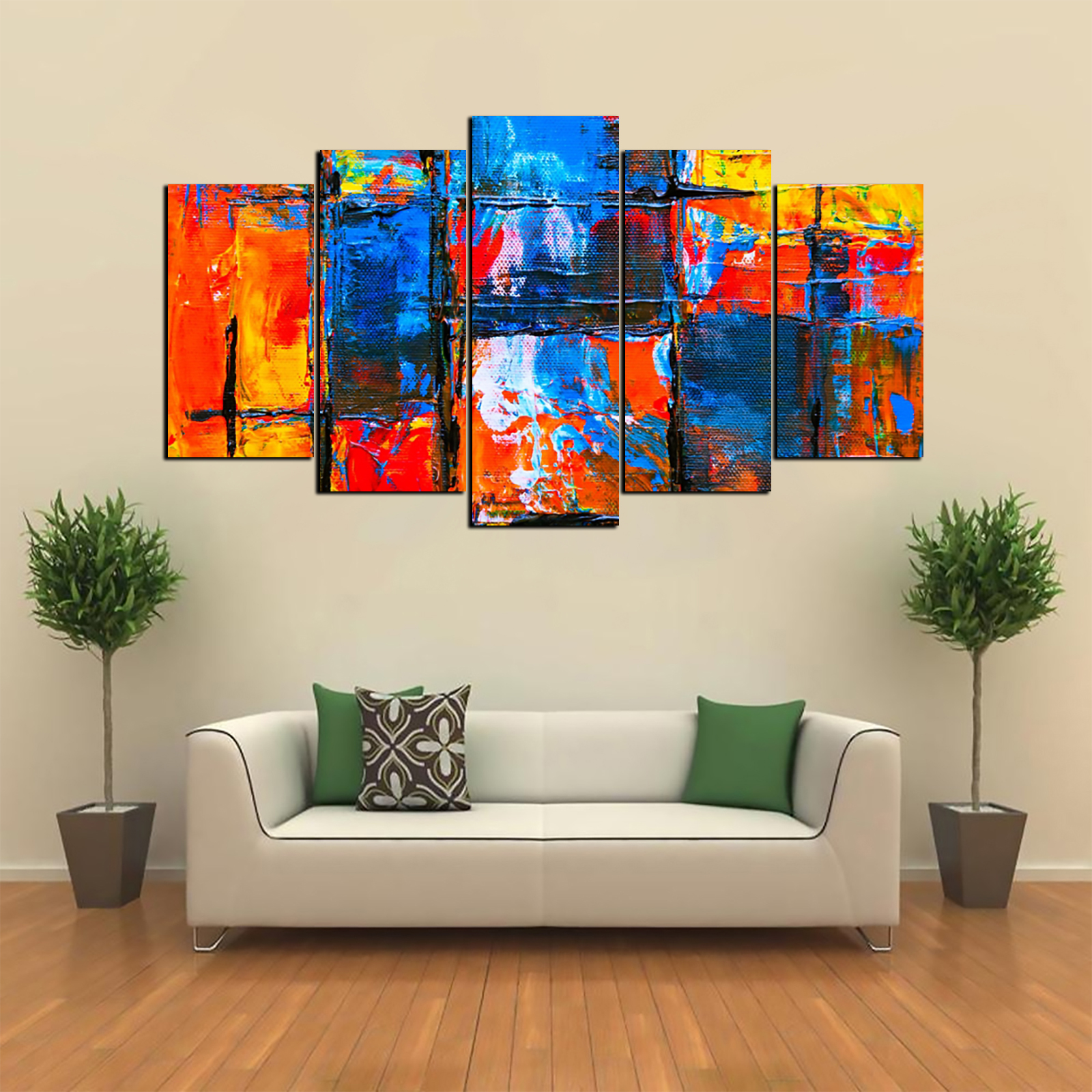 5 Piece Panel Abstract Boundaries of Life Wall Hang Canvas Art on Vinyl Forex Print with Frame by Om Suva Trades