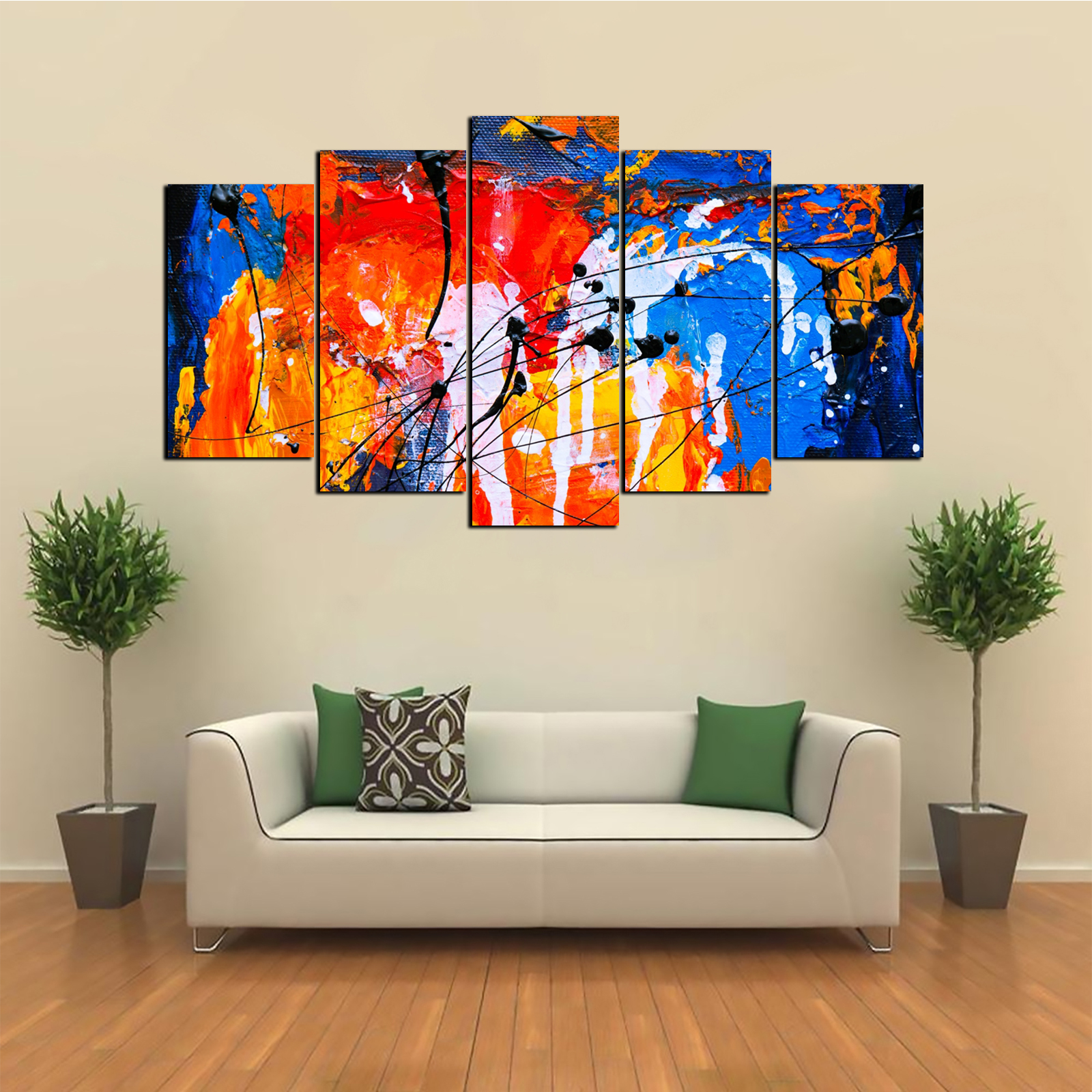 5 Piece Panel Wall Hang Abstract Entangled Memories Canvas Art on Vinyl Forex Print with Frame by Om Suva Trades