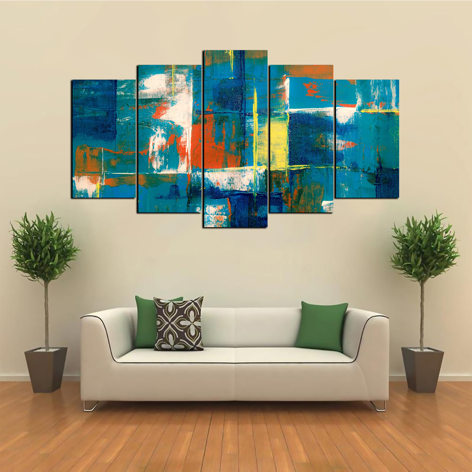 5 Piece Panel Abstract Deep Ocean Wall Hang Canvas Art on Vinyl Forex Print with Frame by Om Suva Trades