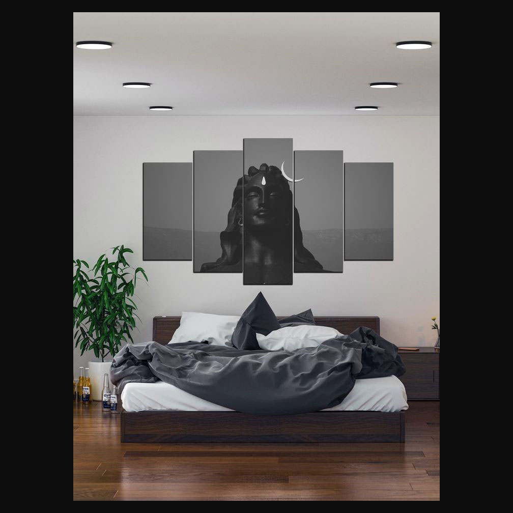 5 Piece Panel Adiyogi Wall Hang God Canvas Art on Vinyl Forex Print with Frame by Om Suva Trades