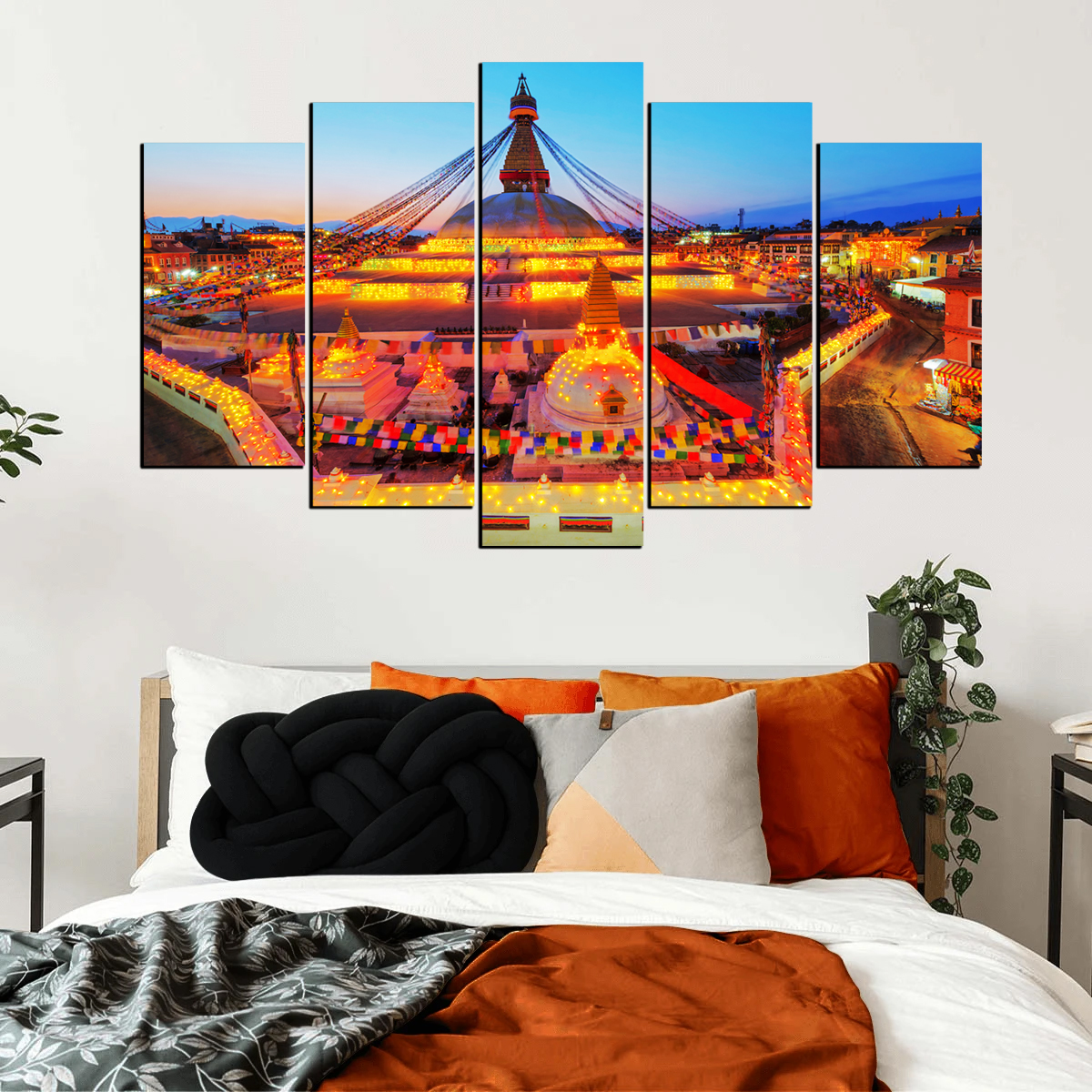5 Piece Panel Boudhanath Wall Hang God Canvas Art on Vinyl Forex Print with Frame by Om Suva Trades