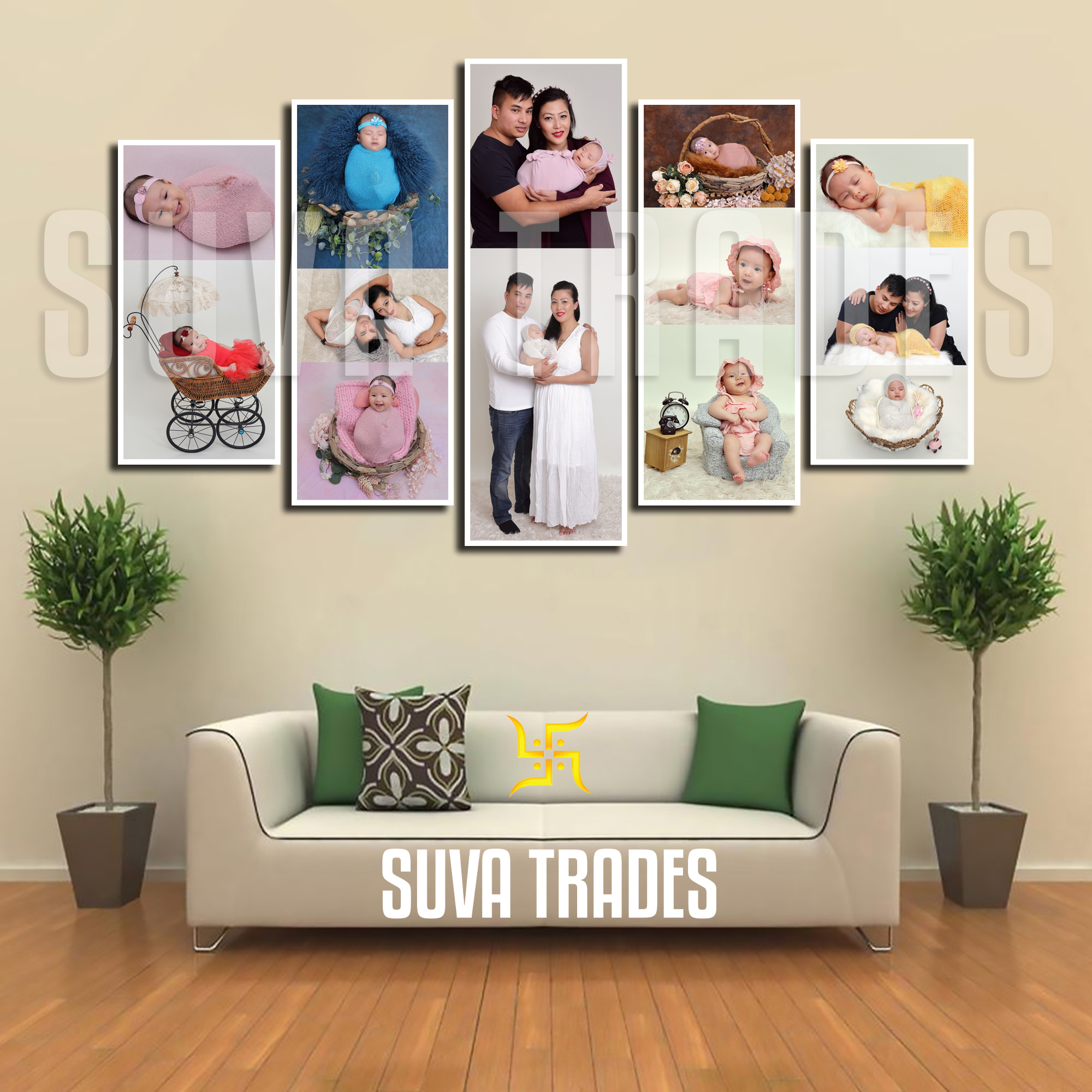 5 Panel Customized Family pictures Wall Hang Football Canvas Print With Wooden Frame by Suva Trades