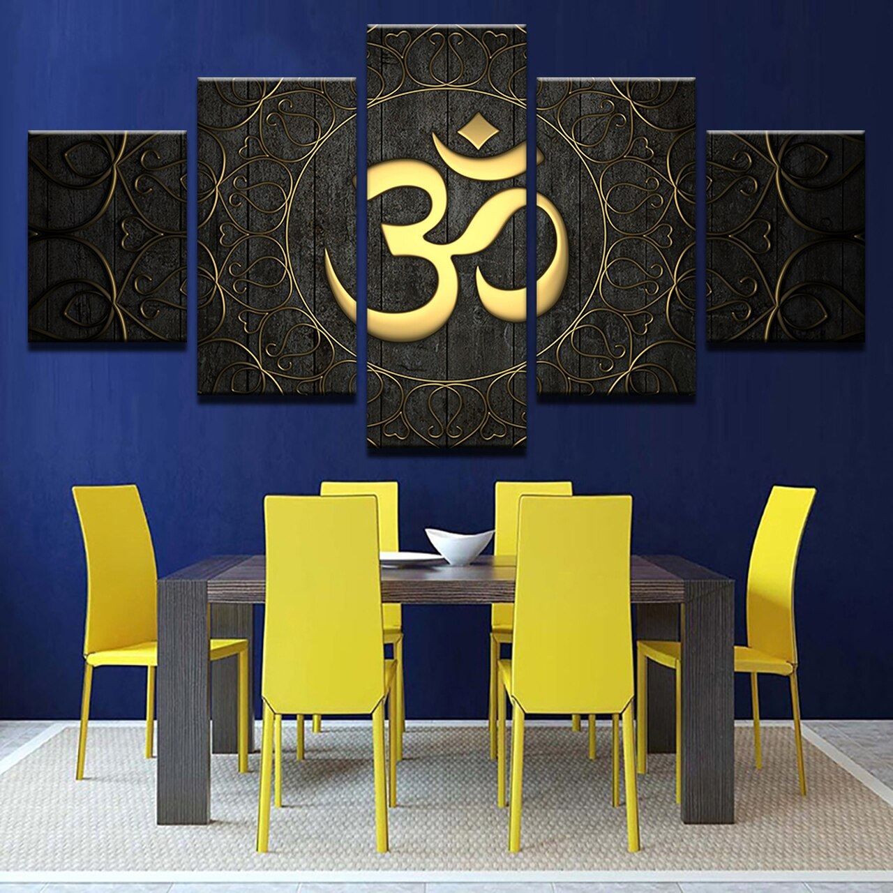 5 Piece Panel Om Mangal Wall Hang God Canvas Art on Vinyl Forex Print with Frame by Om Suva Trades