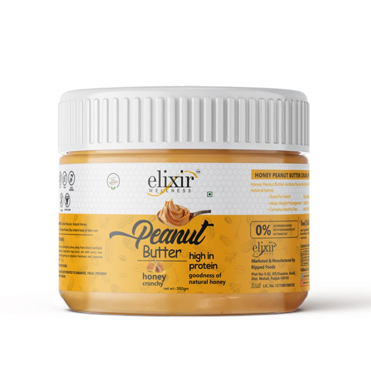 Elixir Wellness Natural Honey Peanut Butter | Crunchy | 1kg