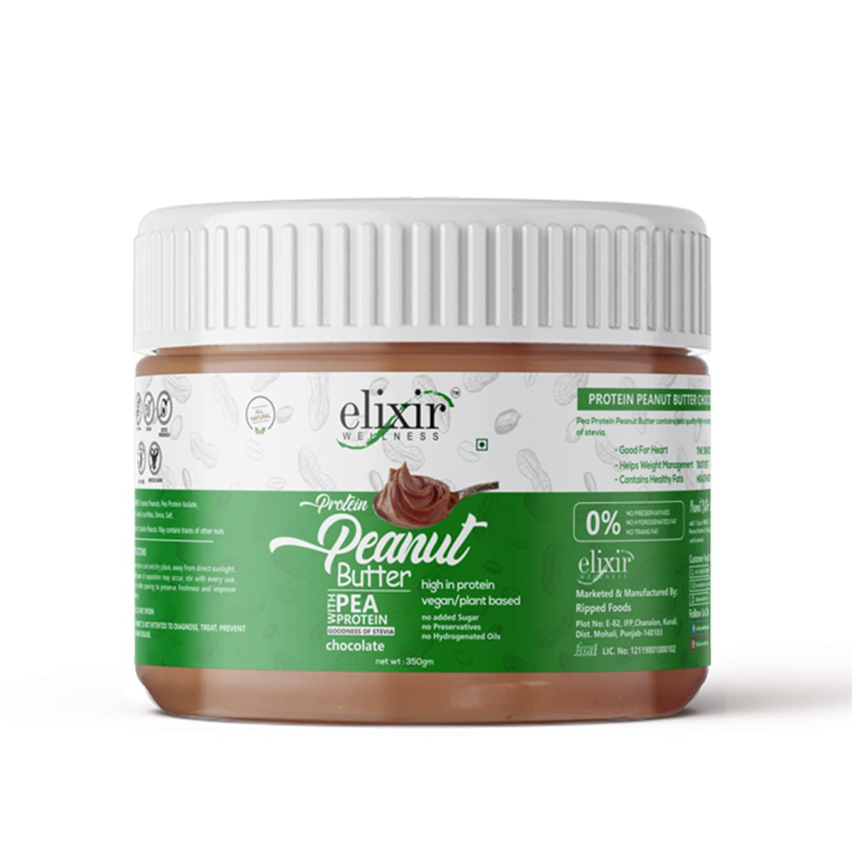 Elixir Wellness Vegan High Protein Peanut Butter | Dark Chocolate | 350G