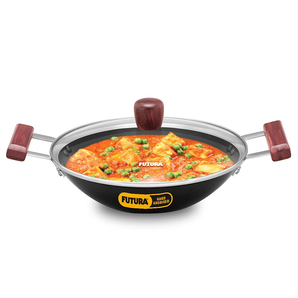 Hawkins Futura 2 Litre Deep Fry Pan Hard Anodised Kadai with Glass Lid Flat Bottom Kadhai