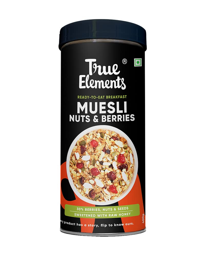  True Elements Crunchy Nuts & Berries Muesli 1Kg - Millet Based Cereal for Breakfast | Muesli Nuts Delight | Diet Food | Protein Muesli