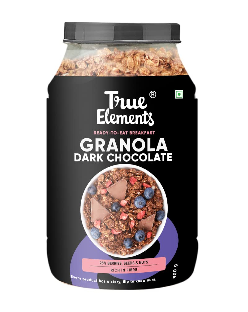True Elements Chocolate Granola 31.74 Oz - With Dark Chocolate, Almonds & Cranberries | Granola for Breakfast | Healthy Food | 100% Whole Grain Cereal 450g