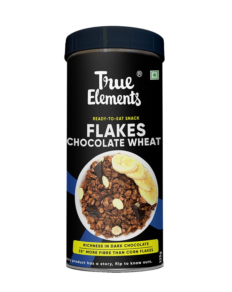 True Elements Chocolate Wheat Flakes 750gm - Chocolate Wholegrain Flakes | No Added Sugar | Flakes for Breakfast | Healthy Breakfast