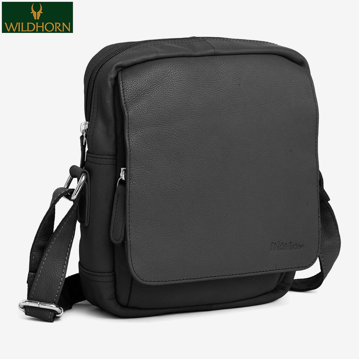 WILDHORN Nepal® Genuine Leather Ladies Sling Bag Crossbody Bag Shoulder Bag with Adjustable Strap for Women (WHLB1023BLACK)