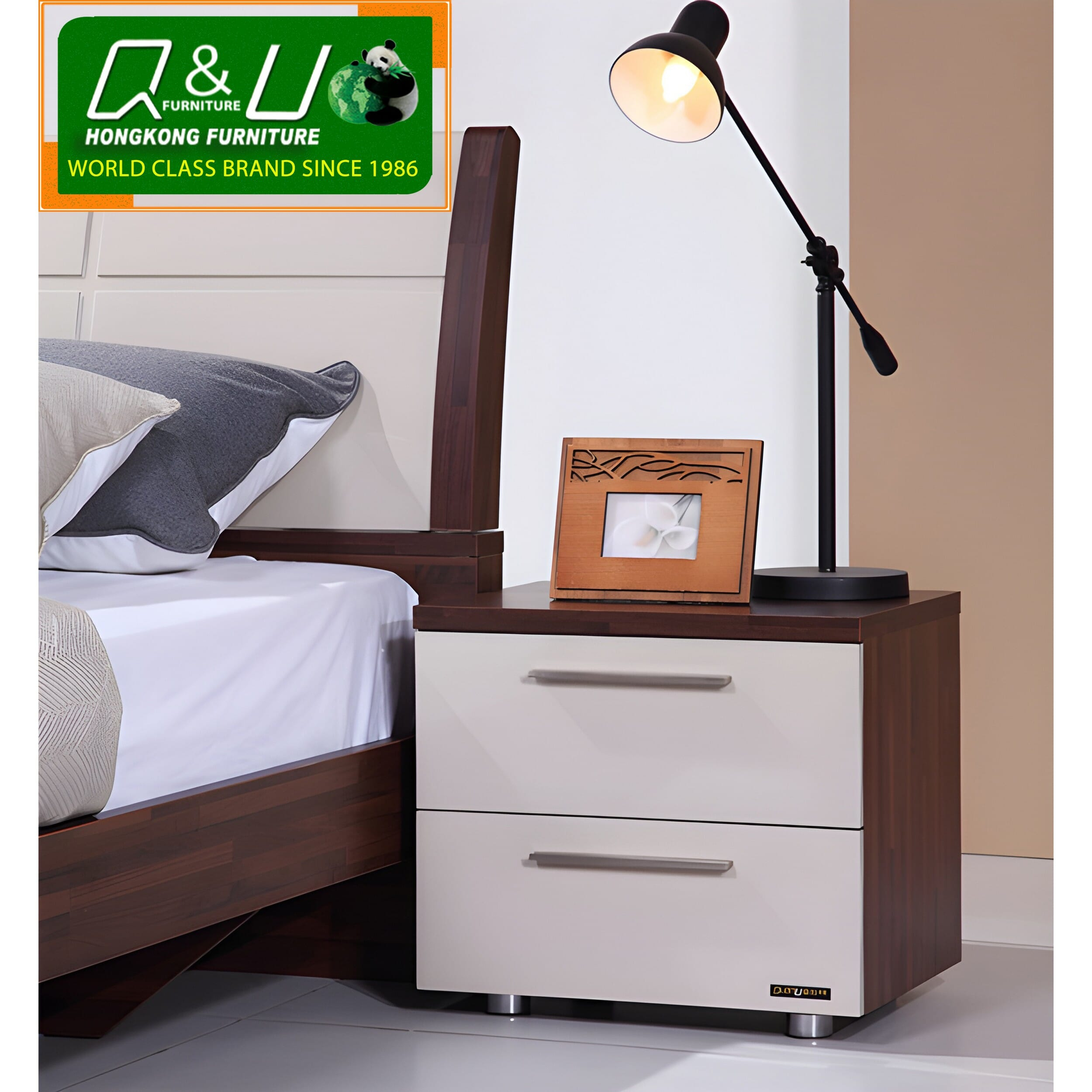 Q&U HongKong Furniture 10 Year Warranty 1 Year Guaranty German Quality Brown Bedside Box 61801