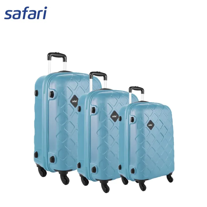 Safari Mosaic 4 Wheels Hard Luggage | 100% Polycarbonate Shell | Colored Beading | Fixed Combination Lock | Cyan Combo Set (SxMxL)