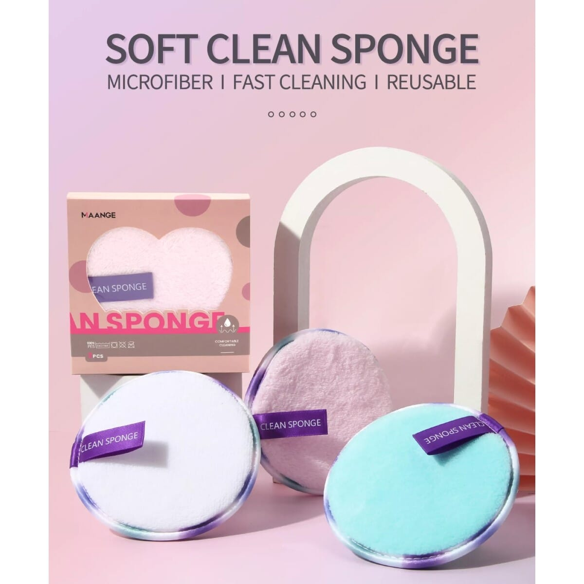 Maange 3pcs Deep Makeup Remover Puff Reusable Cleanning Puff Mag 5985