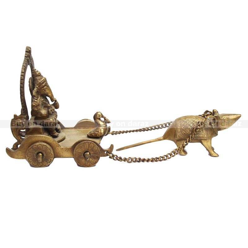 Seven Chakra Handicraft - Golden 5.5" Ganesha On Chariot Statue