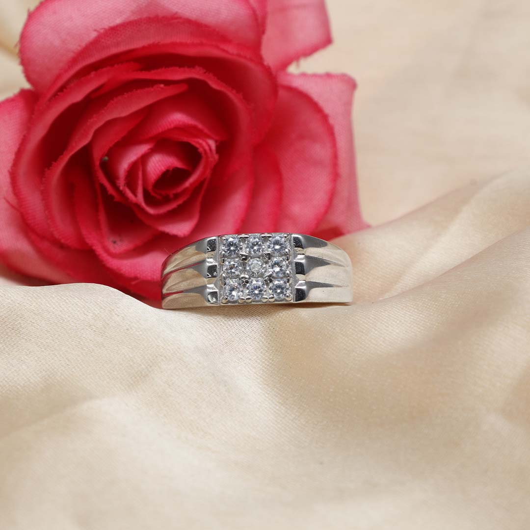 White Feathers Silver Ring For Men