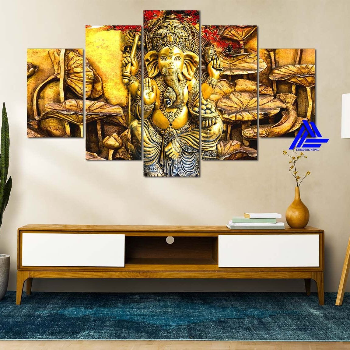 Small Size 24*12 Inch 5 Pieces Ganesh Canvas