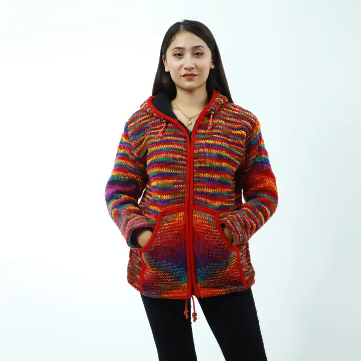 Multicolor Woolen Full Sleeve Front Zippered Design Sweater For Women