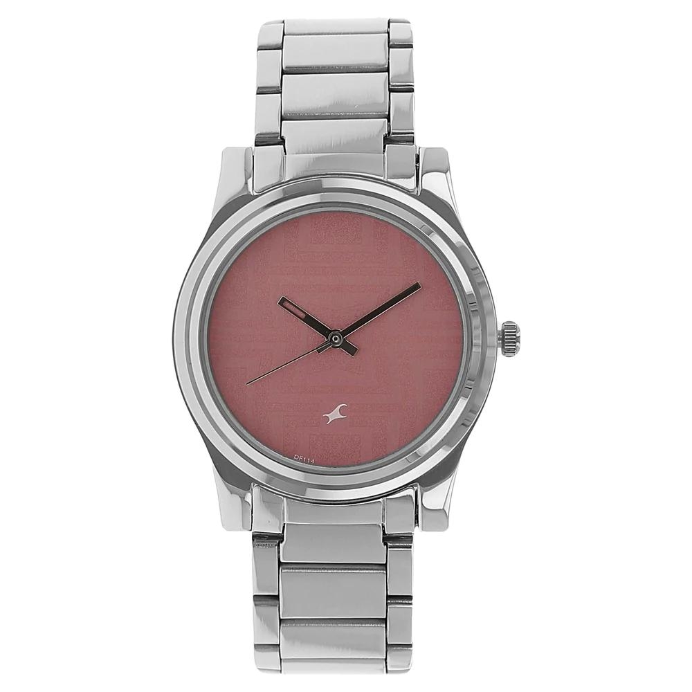 Fastrack Pink Dial Silver Stainless Steel Strap Watch 6046SM02