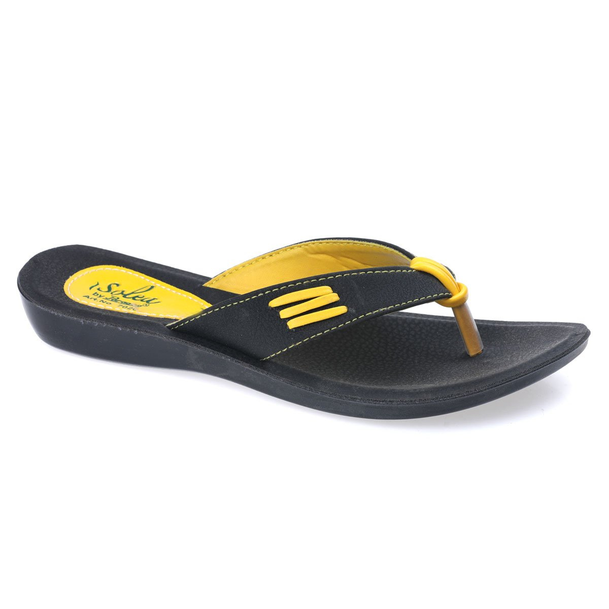 Paragon Yellow Solea Rubber Sole V Strap Sandals For Women 7020