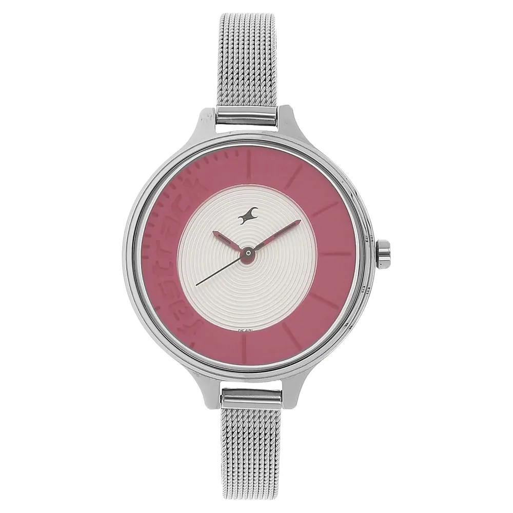 Fastrack Bicolour Dial Silver Stainless Steel Strap Watch For Girls 6122SM01