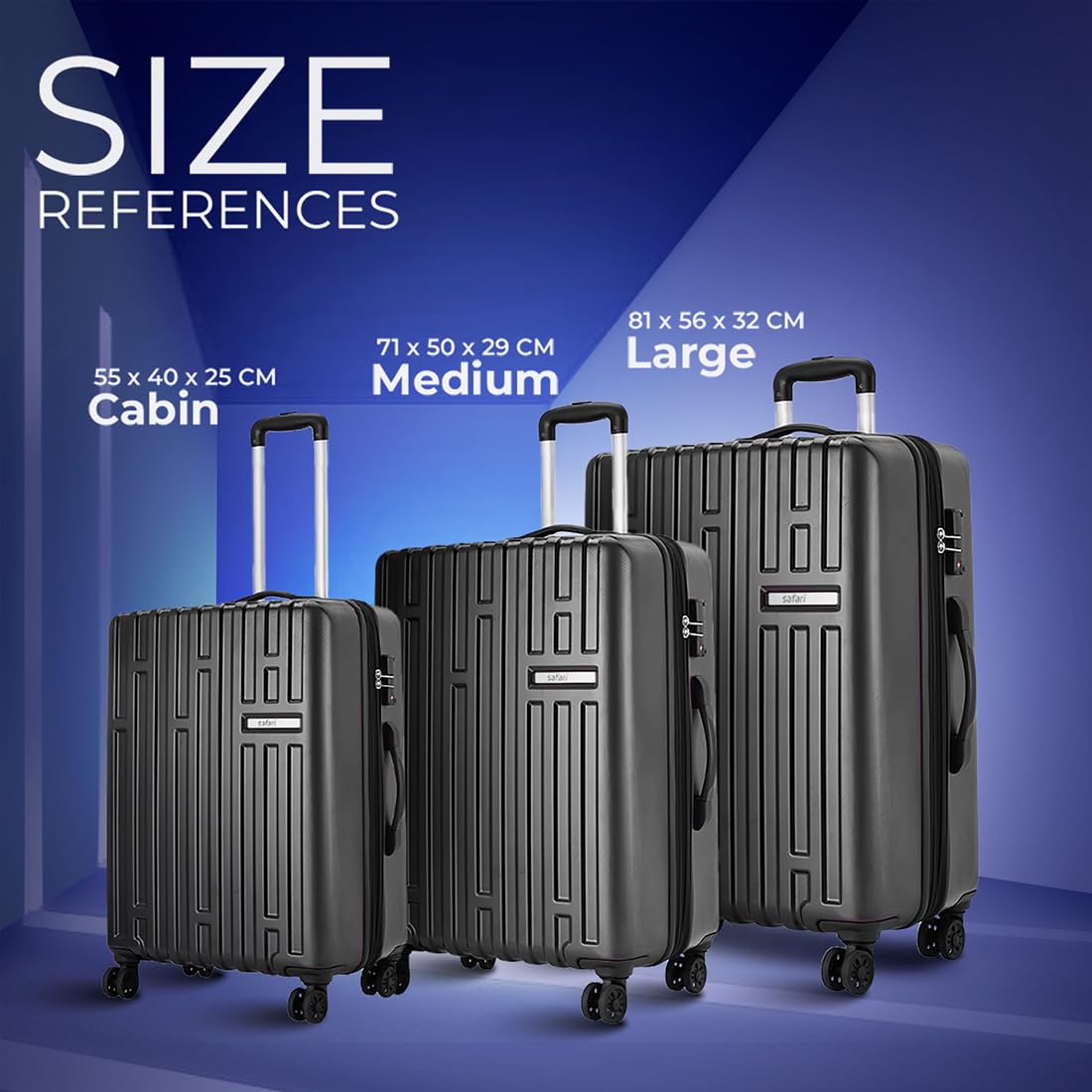 Safari Cargo Maxx Set Expandable Trolley Bag with Dual Wheels & Anti Theft Zipper