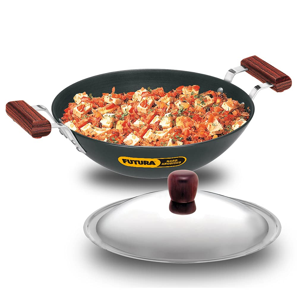 Hawkins Futura 3.75 Litre Deep Fry Pan, Hard Anodised Kadai with Stainless Steel Lid, Flat Bottom Induction Kadhai, Black (IAD375S)