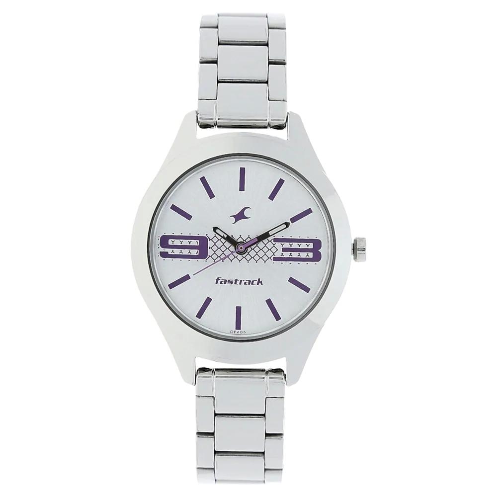 Fastrack Silver Dial White Stainless Steel Strap Watch For Girls 6153SM01