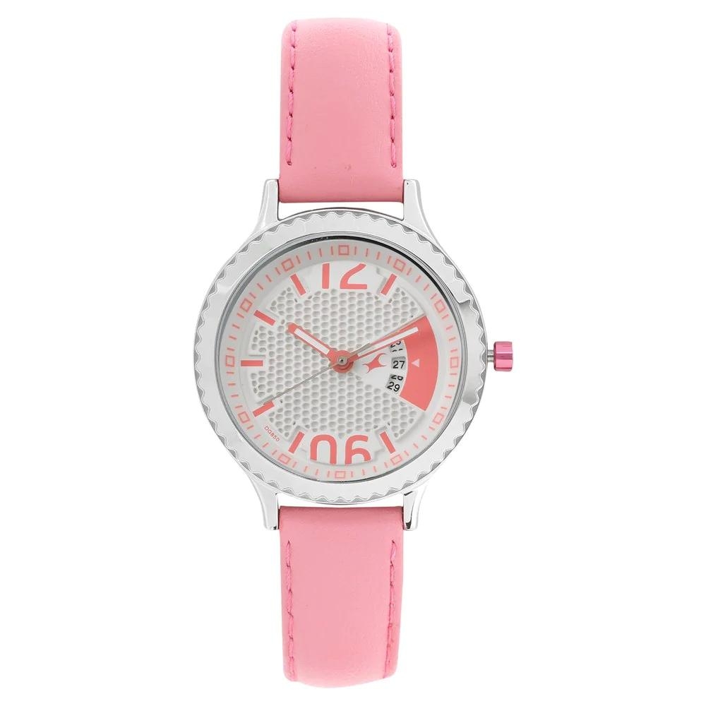 Fastrack Loopholes White Dial Leather Strap Watch For Girls 6168SL01