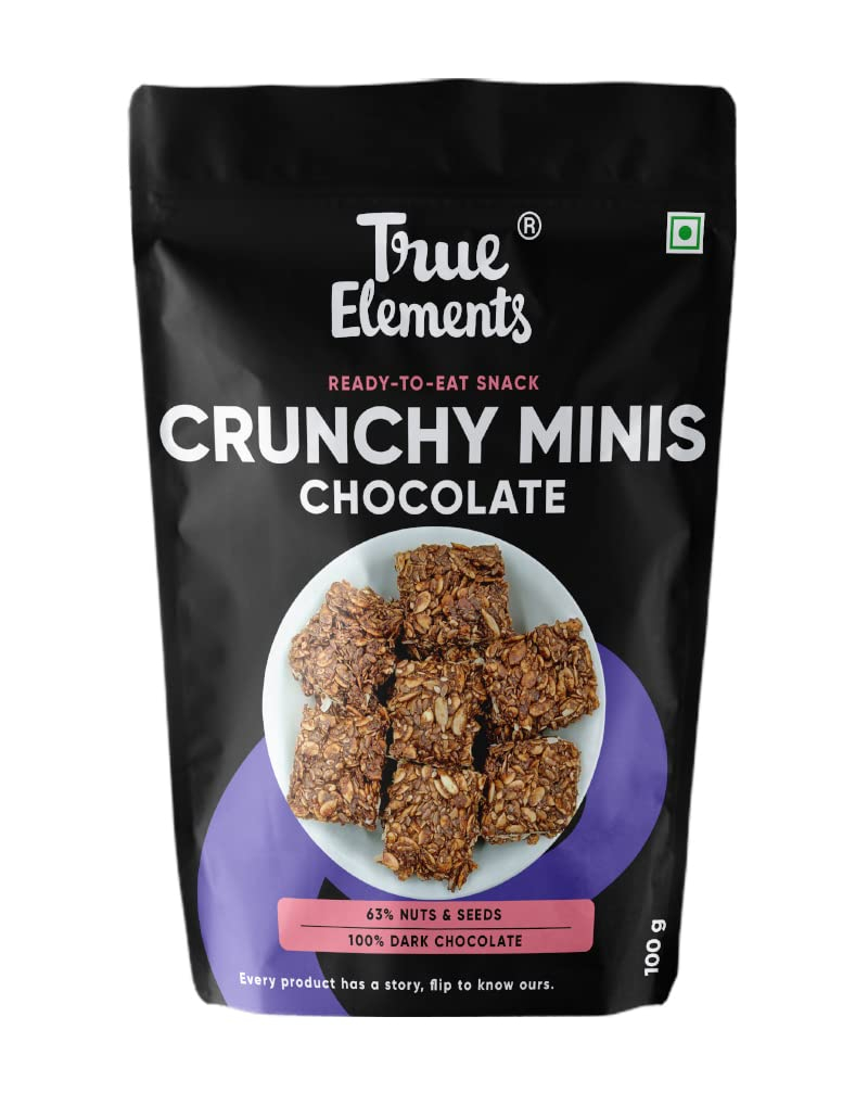 True Elements Crunchy Minis with Dark Chocolate 100g - No Added Sugar | Granola Bars | Healthy Snacks