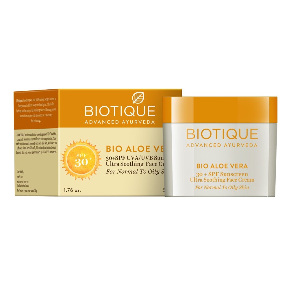 Biotique Bio Aloe Vera 30+ SPF Sunscreen Ultra Soothing Face Cream For Normal To Oil Skin 50gm
