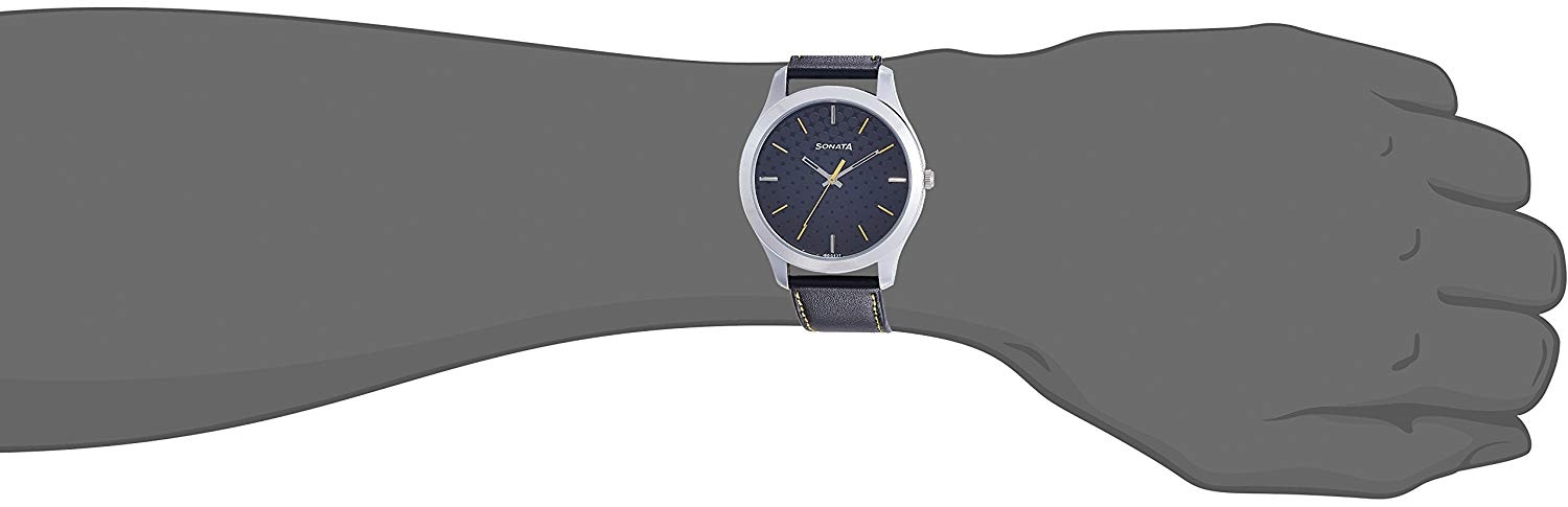 Sonata Nxt Black Dial Leather Strap For Men 77063SL05