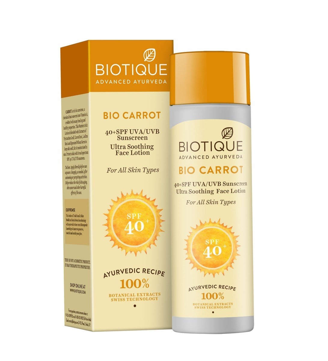 Biotique Bio Carrot 40+ Spf Sunscreen Ultra Soothing Face Lotion For All Skin Types 190ml