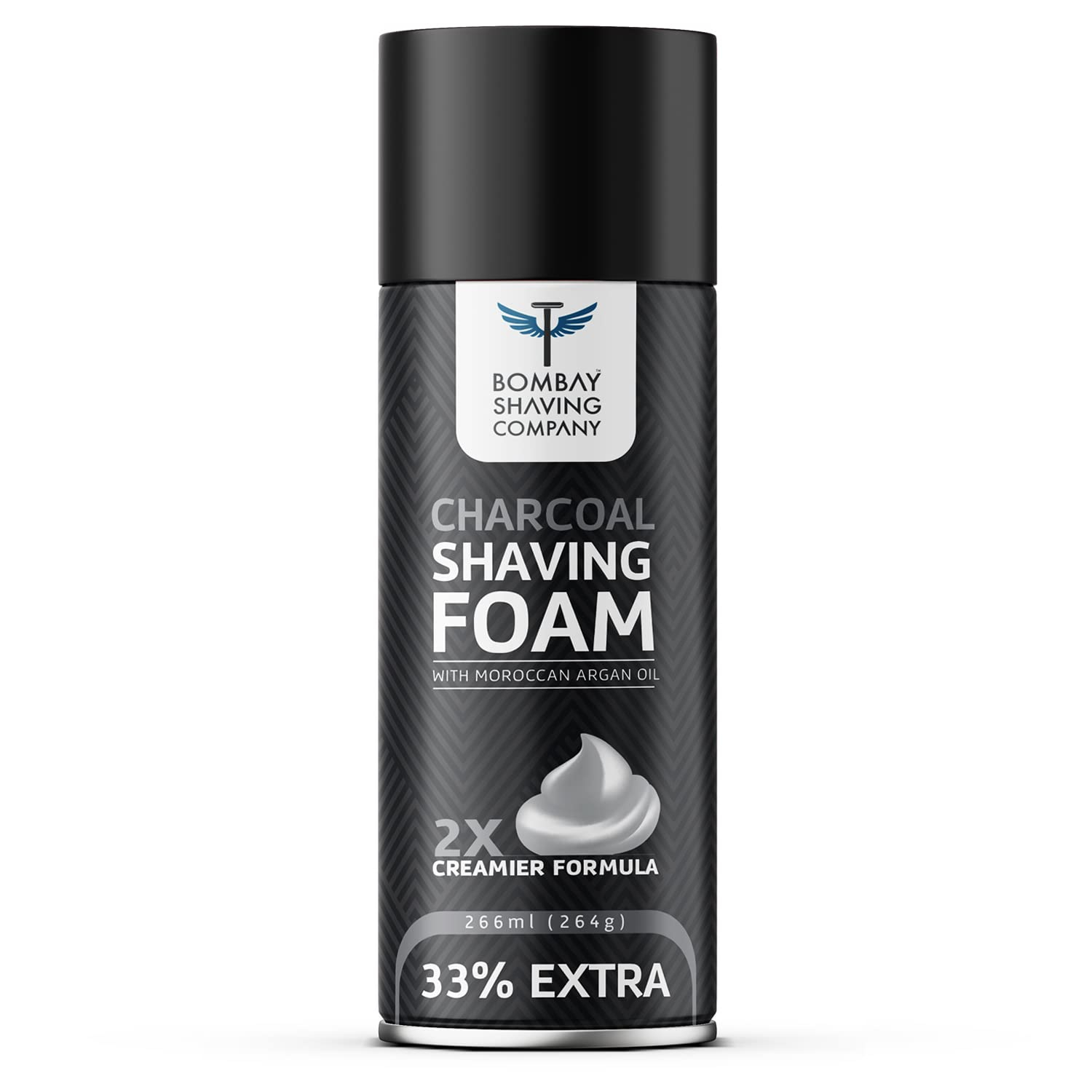 Bombay Shaving Co Charcoal Shaving Foam, 266 ml (33% extra) with Activated Charcoal & Moroccan Argan Oil