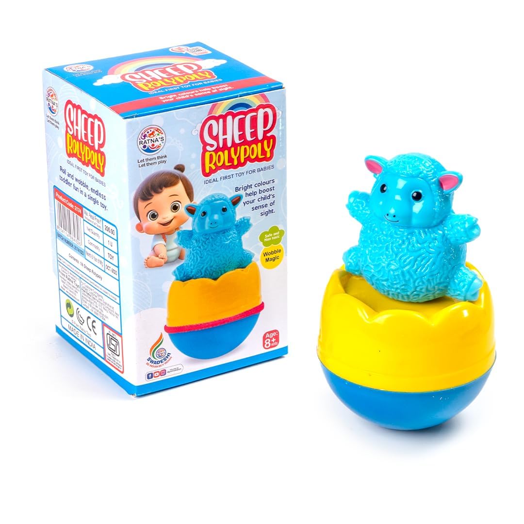 Ratna's 2174 Sheep Roly Poly Push and Shake Wobbling Bell Sounds Musical Rattling Toy