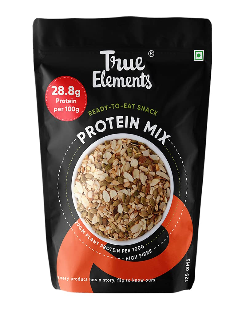 True Elements Protein Mix Seeds 125g - Pumpkin Seeds, Watermelon Seeds, Almonds and Soyanuts, Plant Protein Snacks, Diet Snack
