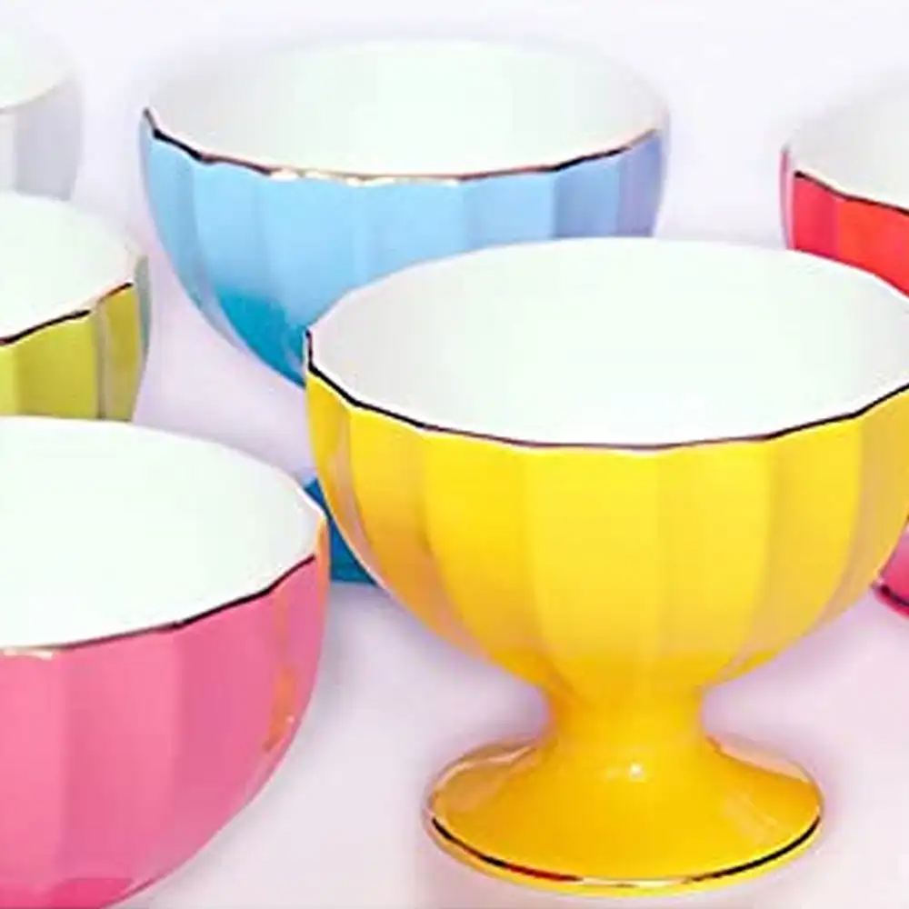 Generic 6308-colors - 6pc Ice Cream Bowl Goldline W/spoon