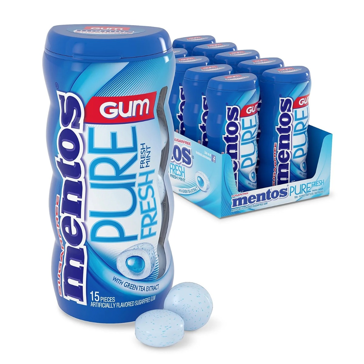 Perfetti Mentos Pure Fresh Freshmint Flavor Sugar Free Curvy Bottle 10 Pcs