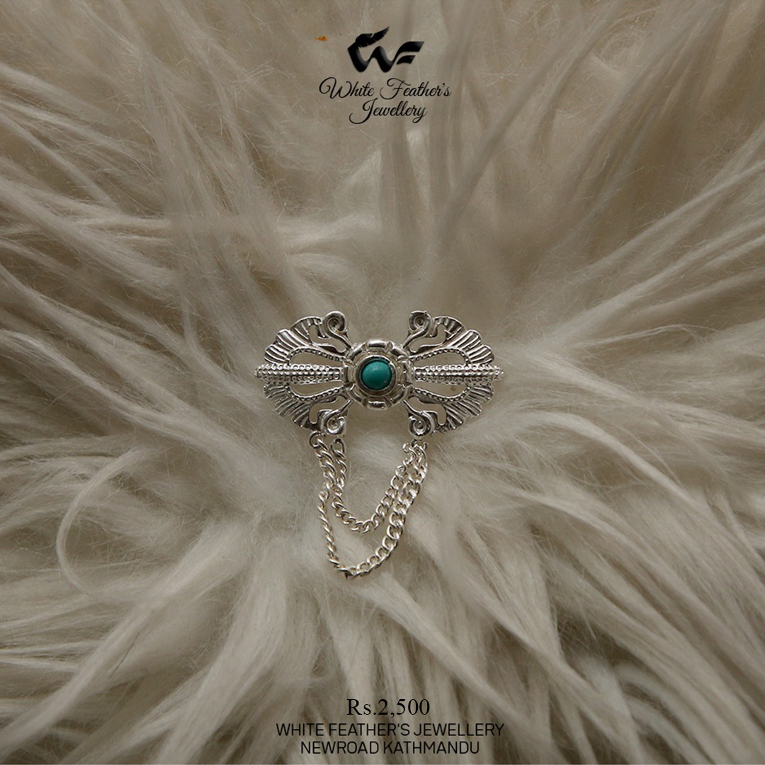White Feathers Silver Brooch For Men