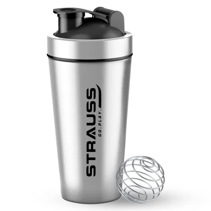 Strauss Stainless Steel Shaker Bottle 739 ML for Protein Shake, 100% Leakproof , Ideal for Protein, Pre Workout, BCAAs & Water