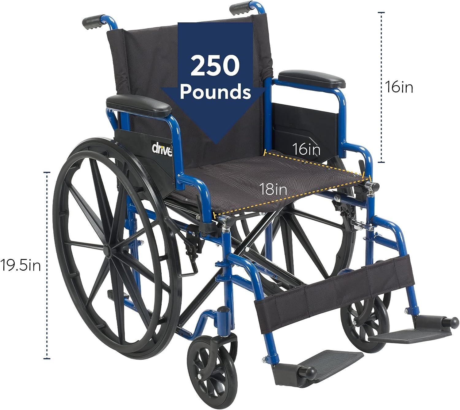 Drive DeVilbiss Bluestreak 20" D/l Flip Back Arms With Swingaway Footrests