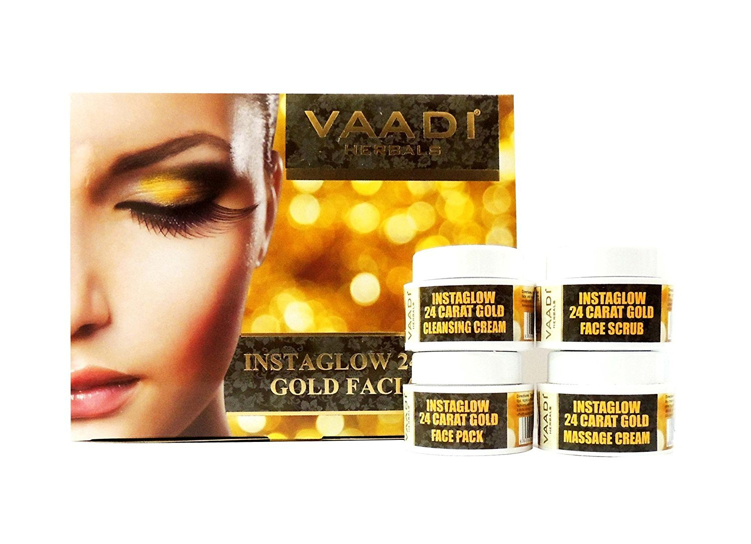 Vaadi Herbals Gold Facial Kit (24 Carat Gold Leaves, Marigold, Wheatgerm Oil, Lemon Peel Extract), 70g